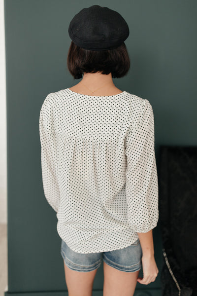 Embroidery and Dots Blouse in Ivory