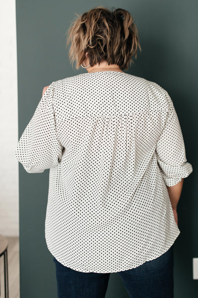 Embroidery and Dots Blouse in Ivory