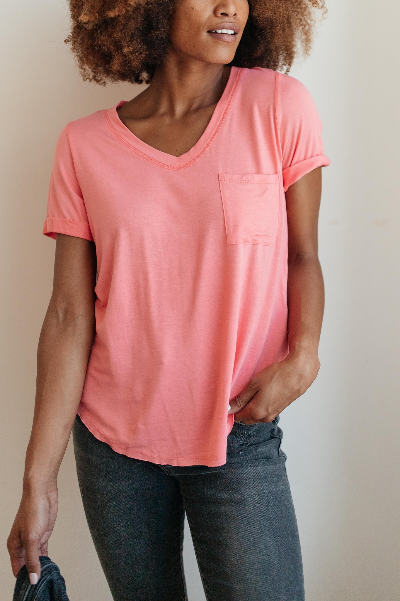 Essential V-Neck Tee In Pink