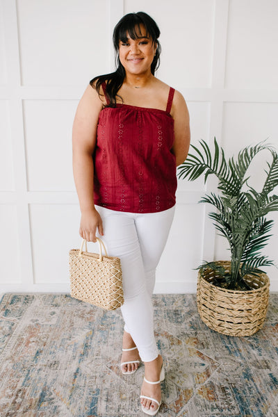 Eyelet You Know Camisole In Burgundy