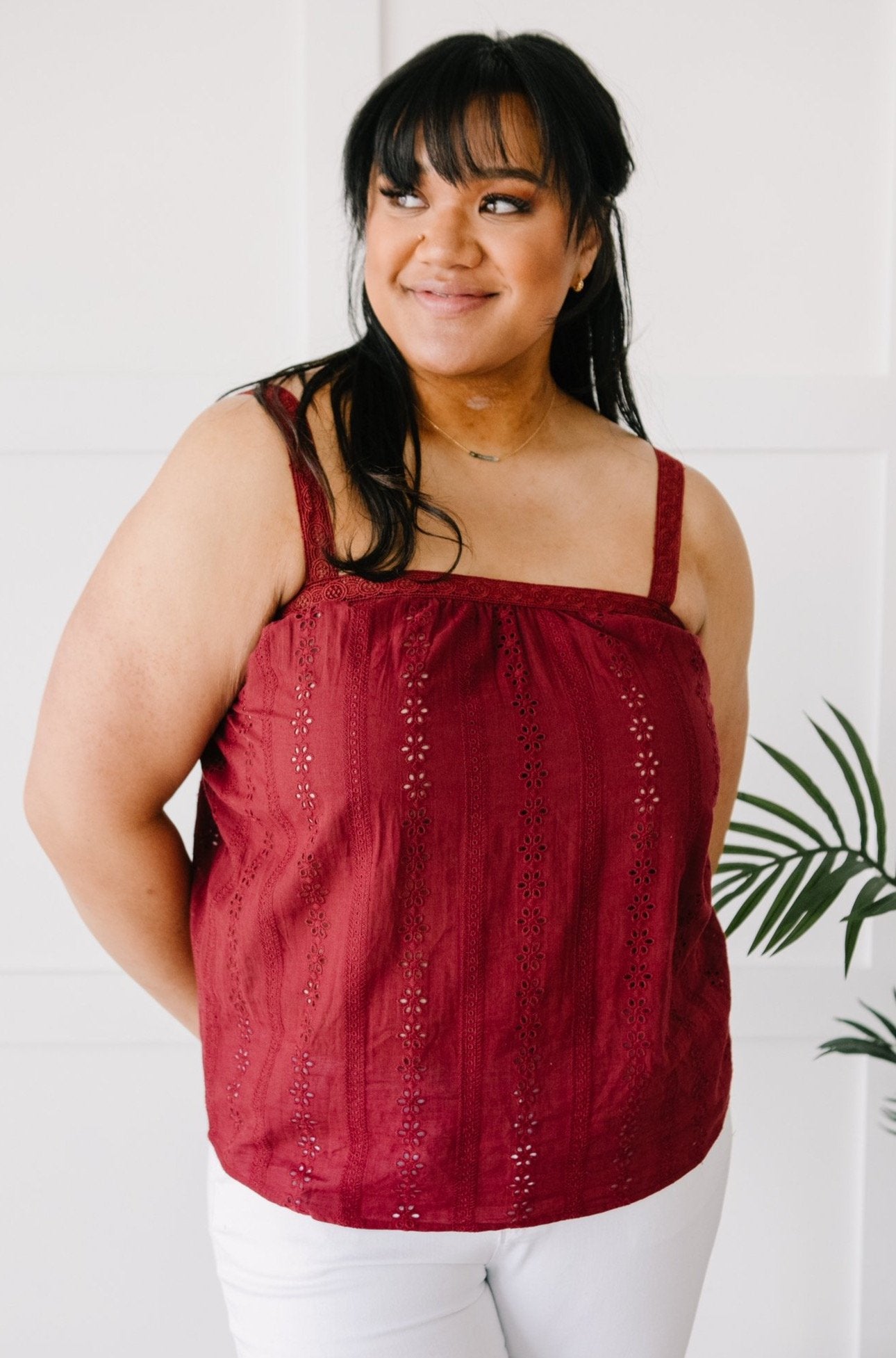 Eyelet You Know Camisole In Burgundy