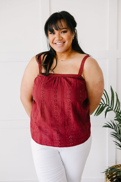 Eyelet You Know Camisole In Burgundy