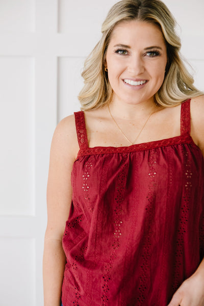 Eyelet You Know Camisole In Burgundy