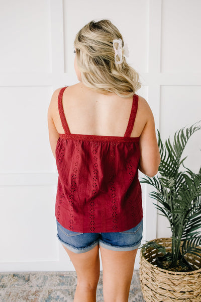 Eyelet You Know Camisole In Burgundy