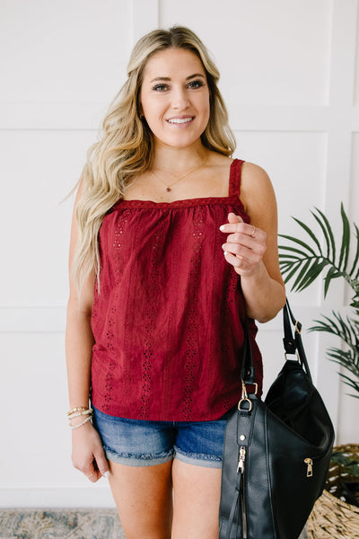 Eyelet You Know Camisole In Burgundy