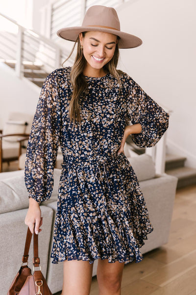 Fancy Me Floral Dress in Navy