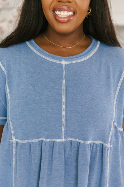 Feelin' Happy in Blue Babydoll Top