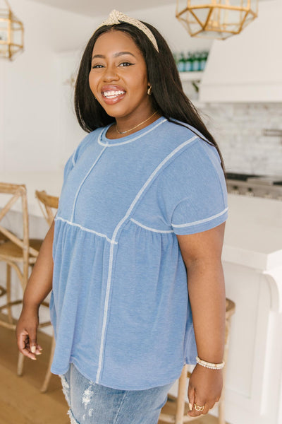 Feelin' Happy in Blue Babydoll Top