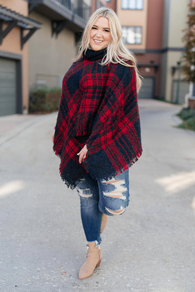 Feelin' The Fringe Plaid Poncho