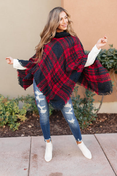 Feelin' The Fringe Plaid Poncho