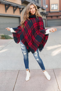 Feelin' The Fringe Plaid Poncho