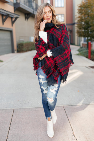 Feelin' The Fringe Plaid Poncho