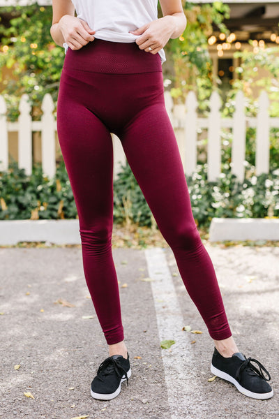 Fleece Lined Leggings In Burgundy