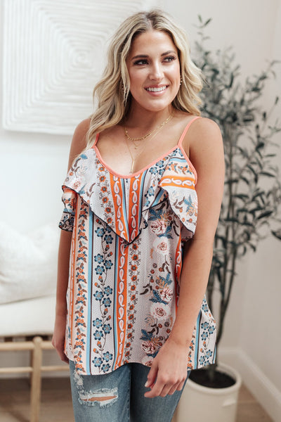 Flirty Florals Tank in Blush/Orange