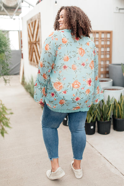 Floral Bell Sleeve Kimono in Mint