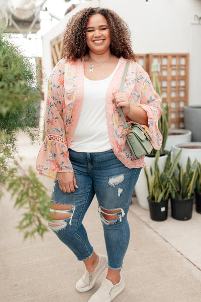 Floral Bell Sleeve Kimono in Pink