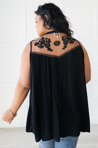 DELETE THIS PRODUCT Floral Embroidered Swing Top in Black