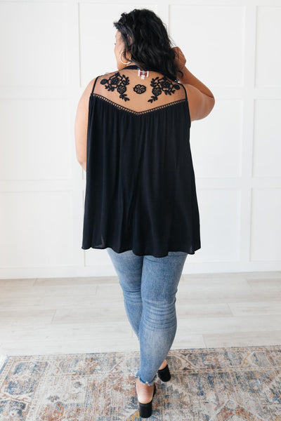 DELETE THIS PRODUCT Floral Embroidered Swing Top in Black