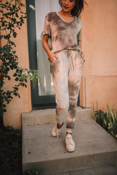 Forgotten Dreams Tie Dye Joggers In Taupe