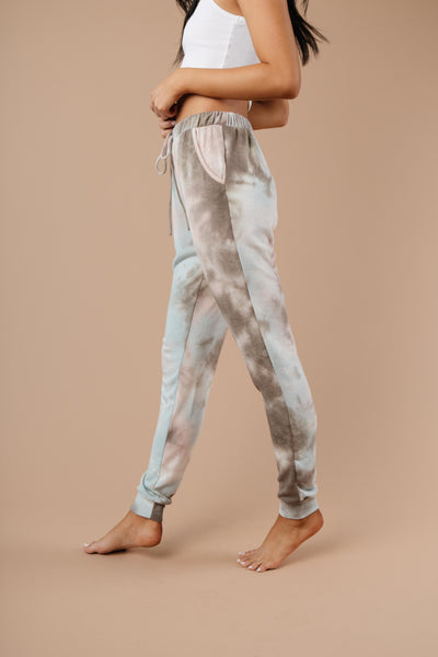 Forgotten Dreams Tie Dye Joggers In Taupe