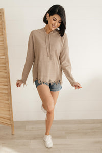 Frayed Edges Hoodie in Taupe