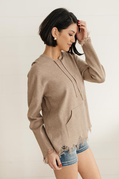 Frayed Edges Hoodie in Taupe