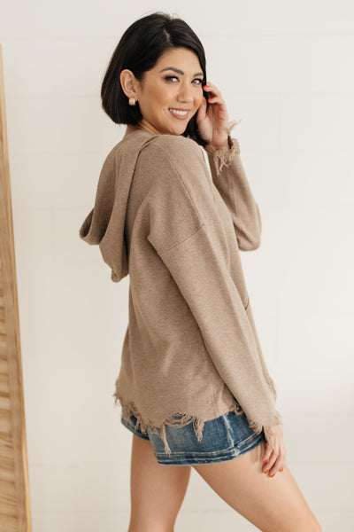 Frayed Edges Hoodie in Taupe