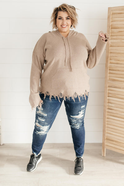 Frayed Edges Hoodie in Taupe