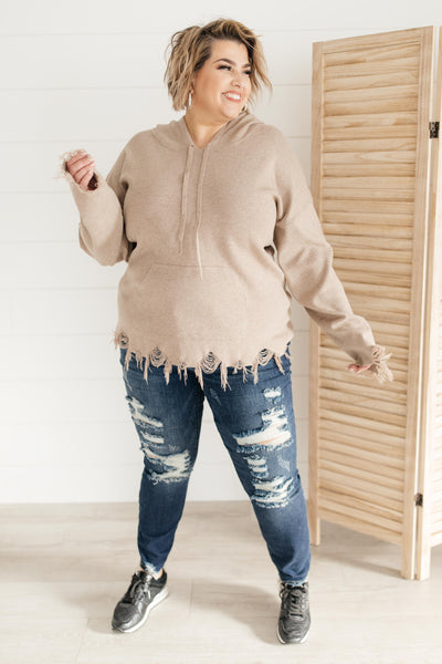 Frayed Edges Hoodie in Taupe