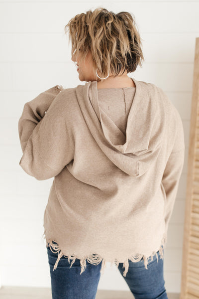 Frayed Edges Hoodie in Taupe