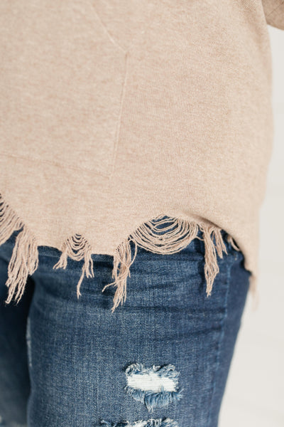 Frayed Edges Hoodie in Taupe