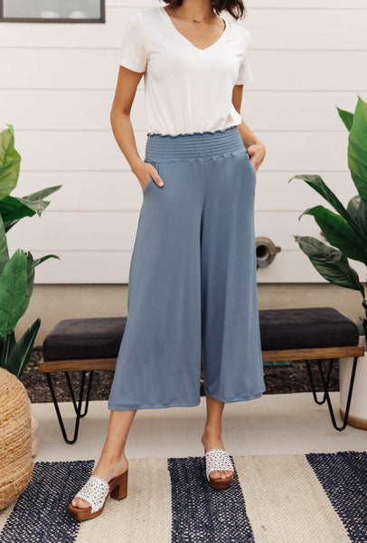 Go Get 'Em Gaucho Pants In Blue Gray