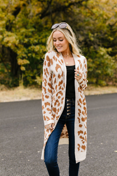 Giraffe Print Long Cardigan