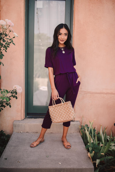 Girl Next Door Jumpsuit In Plum