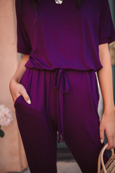 Girl Next Door Jumpsuit In Plum