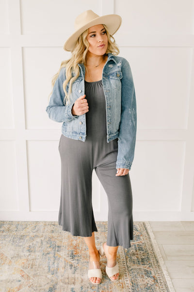 Good Better Best Cropped Tank Jumpsuit in Charcoal