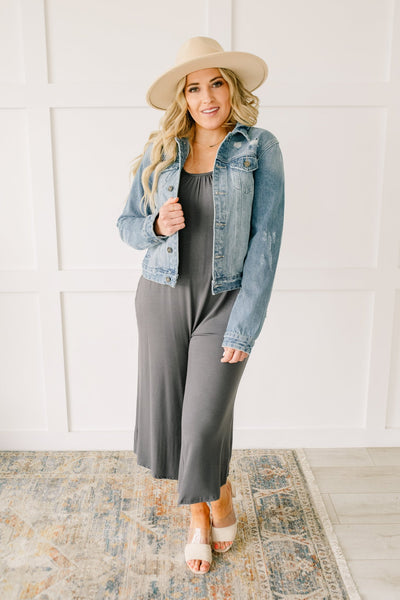 Good Better Best Cropped Tank Jumpsuit in Charcoal