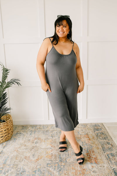 Good Better Best Cropped Tank Jumpsuit in Charcoal