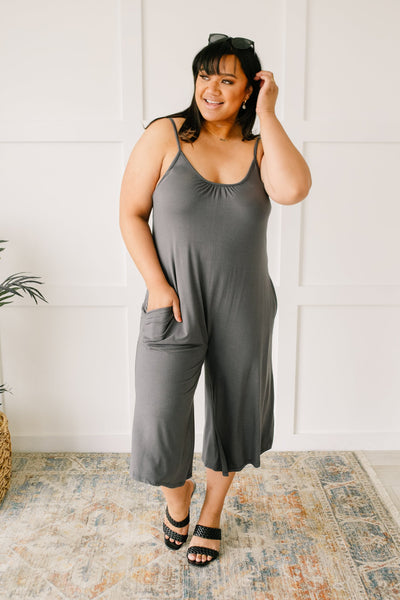 Good Better Best Cropped Tank Jumpsuit in Charcoal