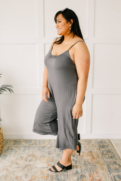 Good Better Best Cropped Tank Jumpsuit in Charcoal