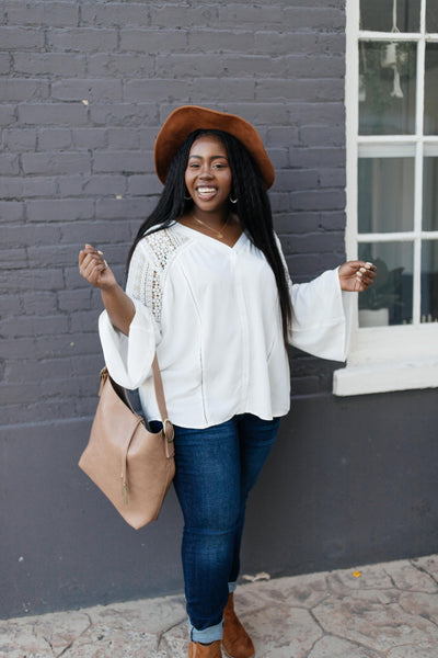 Gracie Lacey Shoulder Top In Ivory