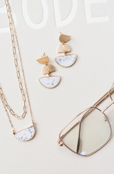 Half Moon Modern Stone Earrings in White