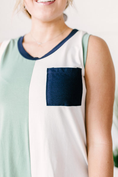 Half & Half Color Block Top In Harbor Mist