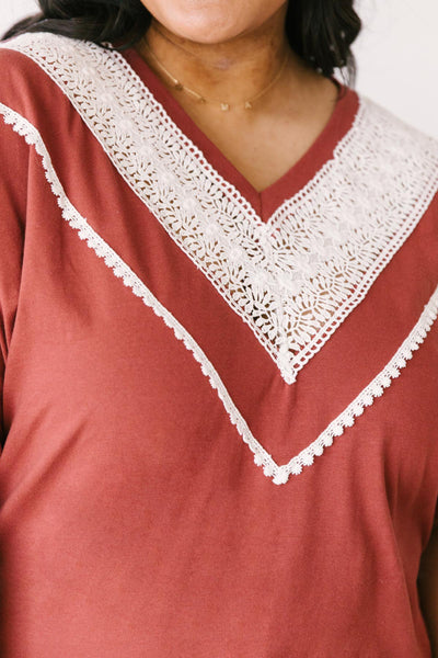 Happy in My Lace Blouse in Brick