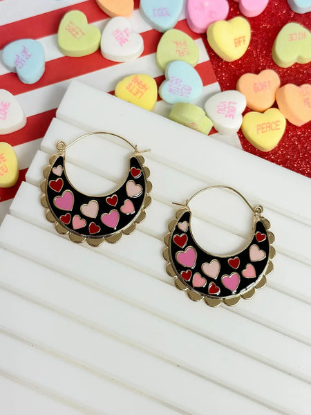 PREORDER: Heart Enamel Scallop Hoop Earrings in Two Colors