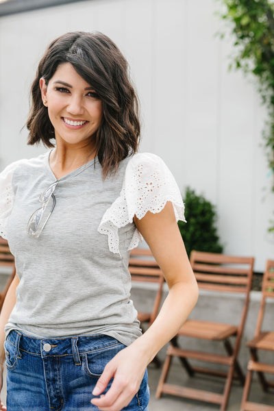 Heather Eyelet Sleeve Top