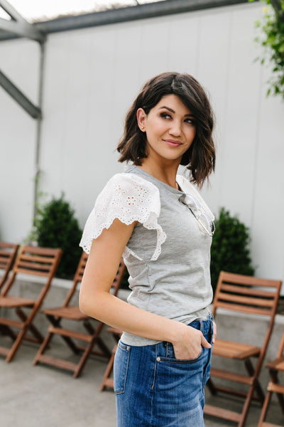 Heather Eyelet Sleeve Top