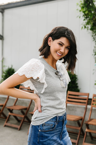 Heather Eyelet Sleeve Top