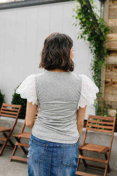 Heather Eyelet Sleeve Top