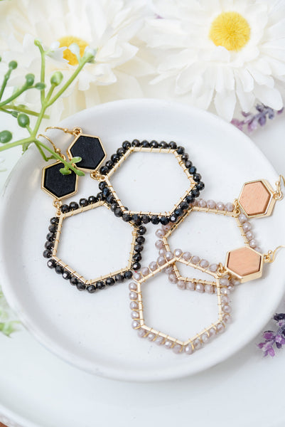 Hexagon and Crystal Earring